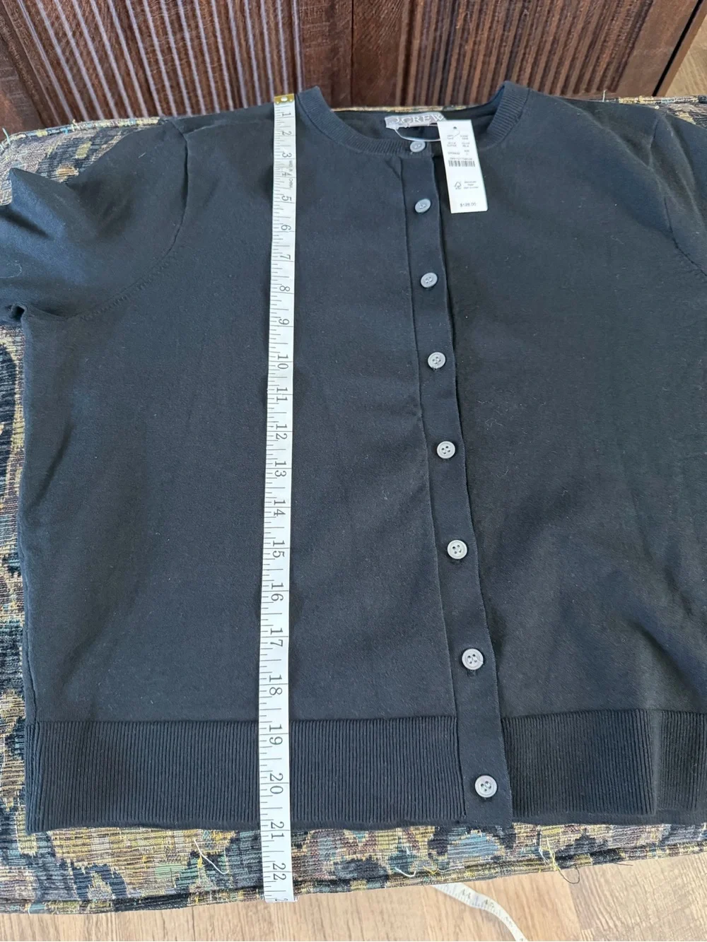 NWT J.Crew Jackie Cardigan Sweater Black Cotton Blend Size Large | Repaired Seam